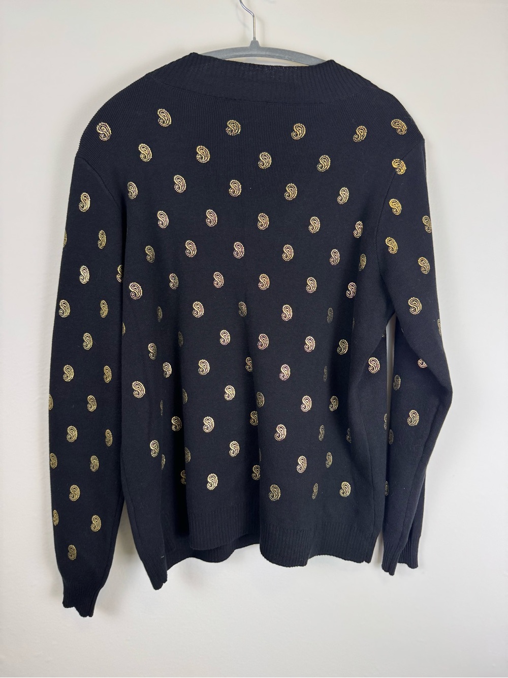Beldini Black Gold Paisley Print Cardigan Sweater L/G NWT Button Front Preppy - Picture 10 of 12